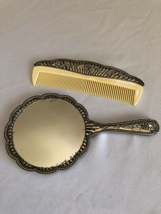 Vintage Sterling Silver Hand Mirror And Comb