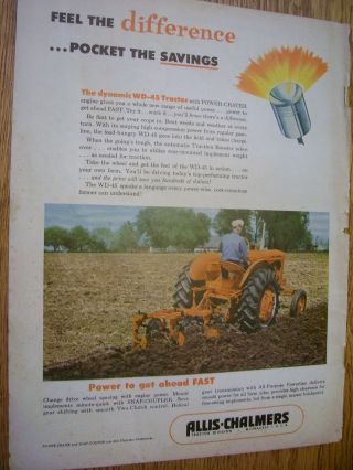Vintage Allis Chalmers Advertising - Wd 45 Tractor & Plow - 8 " X 11 " - 1954