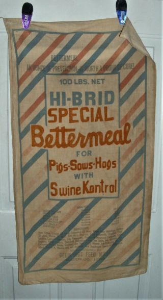 Vintage Geerlings Feed Mills Waterloo,  Iowa Ia Hog Pig Hi - Brid Bettermeal Sack