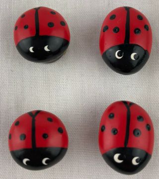 Vintage Mini Ladybug Refrigerator Magnets Set Of 4 Miniature Red Luck Taiwan