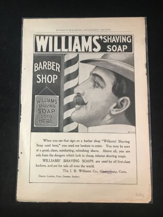 Rare 1899 Antique Ad Williams Shaving Soap Glastonbury Ct Victorian Shaving