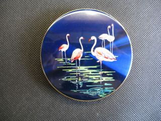 Vintage Stratton Compact - Cobalt Blue - Pink Flamingoes