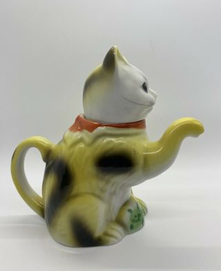 Vintage Ceramic Porcelain Yellow Cat Figural Teapot Or Creamer 6.  5 " Tall