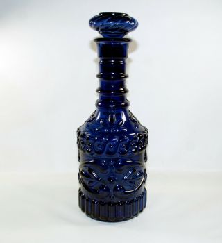 Vintage Cobalt Blue Liquor Bottle Decanter With Glass Stopper Marked Ky Orb