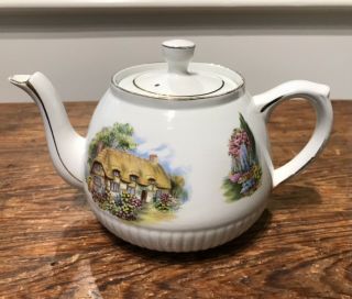Ellgreave Wood & Sons England Vtg Ironstone Teapot Rare? Thatched Roof Cottage