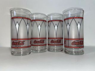 Set Of 4 Vintage Coca - Cola Coke Tiffany Style Frosted Stained Glasses