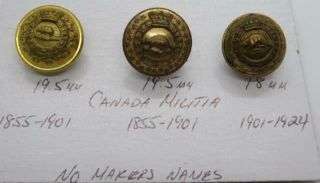 Canada Militia Victorian Era/pre - Wwi Trio Of Buttons With Screw Post Attached