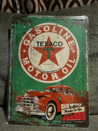 Texaco Motor Oil Lubricate Metal Tin Ad Sign Made Usa 16x12 Gas Auto Garage Home