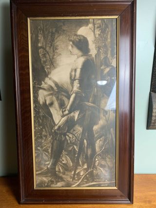 Pre - Raphaelite Print Of Sir Galahad By G F Watts Framed.  33 1/2” X 19”
