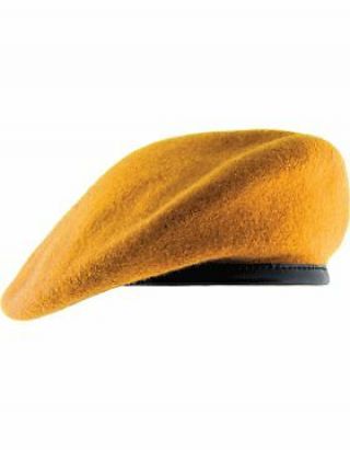 Beret (bt - D11/10) Gold With Leather Sweatband Size 7 5/8 " (unlined)