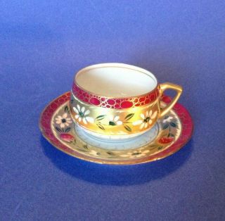 Demitasse Cup And Saucer - Red And Gold - Boseck & Co Austria - 1890s Vintage