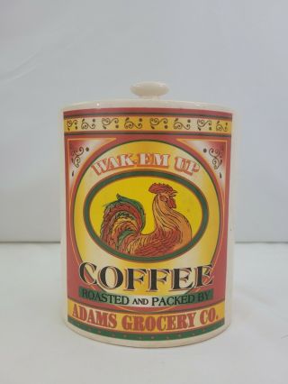 Corner Grocery Ceramic Coffee Canister Wak - Em Up Adams Grocery Vintage