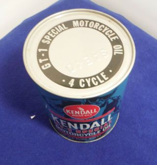 FULL 1970 ' s era KENDALL MOTORCYCLE MOTOR OIL Old 1 qt.  Can 2
