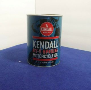 FULL 1970 ' s era KENDALL MOTORCYCLE MOTOR OIL Old 1 qt.  Can 3