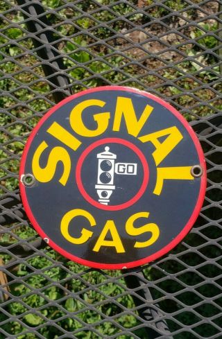 Signal Gasoline 6 " Lubester Porcelain Sign Door Push Gas Pump Plate Vintage Style
