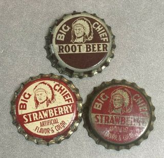 Big Chief Strawberry Root Beer Soda Bottle Cork Crown Cap Vintage Advertising