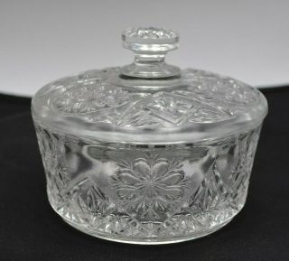 Vintage Clear Glass Candy Or Trinket Dish W/ Lid Daisies 3 3/4 "
