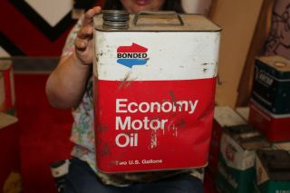 Vintage Bonded Economy Motor Oil 2 Gallon Metal Can Gas Station Sign