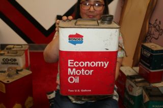 Vintage Bonded Economy Motor Oil 2 Gallon Metal Can Gas Station Sign 3