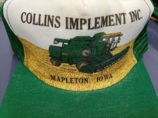 Vintage John Deere Collins Dealer Trucker Mesh Hat Tractor Farm Barn Mapleton Ia