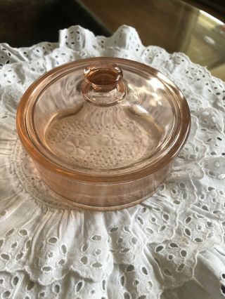 Vintage Pink Depression Glass Round Powder Dish With Lid Vanity Beauty