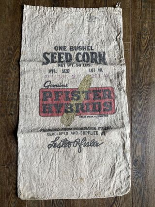 Vintage Pfister Hybrids Seed Corn Cloth Sack One Bushel