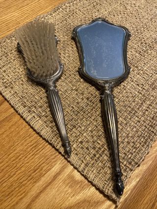Vintage Vanity Dresser Hair Brush And Hand Mirror Gold & Silver