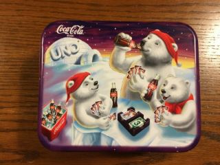 Vintage 1998 Coca Cola Coke Bears Special Edition Uno Card Game Tin