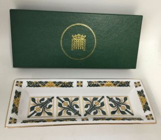 House Of Commons Patterned Green And Gold Fine Bone China Long Trinket Dish Har