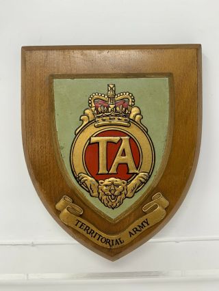 Vintage Territorial Army Ta Uk Great Britain Military Crest Coat Of Arms Plaque