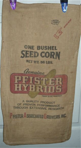 Vintage Cloth Pfister Hybrid Seed Corn Sack Pfister Corn El Paso Il