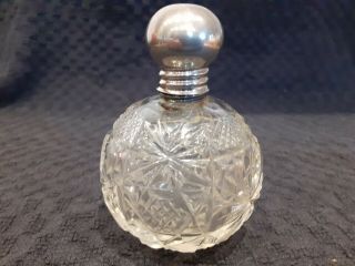 Vintage Cut Glass Perfume/scent Bottle With White Metal Screw Top