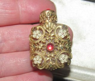 Vintage Jewellery Miniature Czech Filigree Enamel Perfume Scent Holder Bottle
