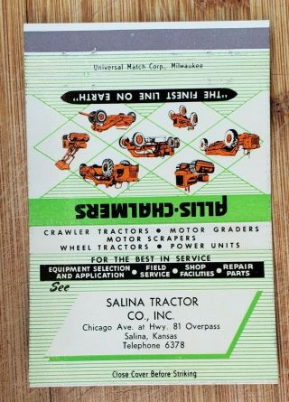 Vintage Matchbook Allis Chalmers Salina Tractor Kansas 2