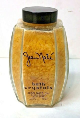 Vintage Jean Nate Bath Crystals - 17 Oz.  Glass Art Deco Jar
