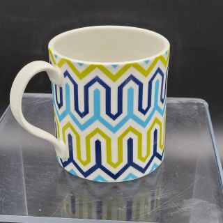 Jonathan Adler Carnaby Turquoise Navy Blue Olive Green Geometric Coffee Cup Mug