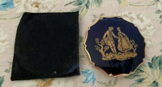 Vintage Stratton Blue Enamel And Gold Tone Compact England Lady & Gentleman
