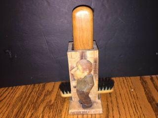Vintage Wood Wooden Brush Holder Folk Art Hand Carved
