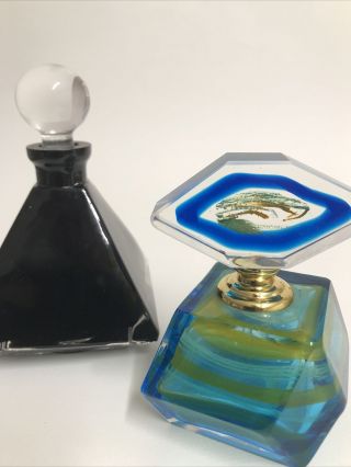 2 X Vintage Perfume Cologne Decanter Bottles Agate Shudehill Pyramid B/w