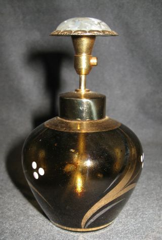 Vintage West Western Germany Perfume Spray Glass Bottle Brown Gold Detail