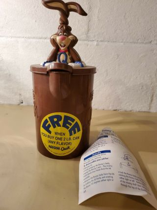 Vintage Nestle Quik Nesquik Bunny Brown Chocolate Milk Mixer Pitcher W/ Sticker