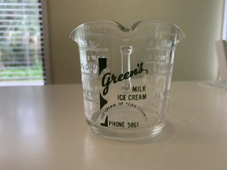 Vintage Green ' s Milk Ice Cream Measuring Cup Advertising York County PA RARE 2