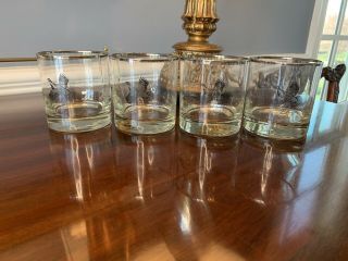 Vintage Mcm Set Of 4 Federal Glass Silver Rimmed Sportsman Rocks Glasses