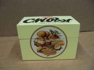 Vtg C.  W.  Post Family Style Cereals Metal Recipe Box With Recipes