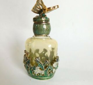 Monet Butterfly Floral Enamel Design Glass Perfume Bottle 1 Fl Oz