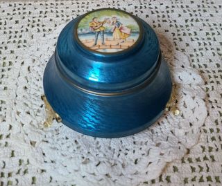 Vintage Blue Aluminum Footed Powder Box Vanity Box Colonial Couple,  Fragonard