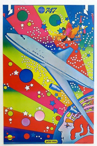 Peter Max 747 Pan Am Airplane 1970 Poster 15 - 1/2 X 10