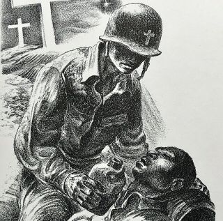 Lynd Ward Lithograph Wwii African American Chaplain W/ Fallen Soldier