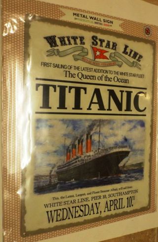 Rms Titanic,  White Star Line Metal Wall Sign,  15 ½ By 11 3/3 Inches