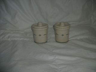 Set Of 2 Longaberger Pottery Woven Traditions Heritage Green Condiment Crock Lid